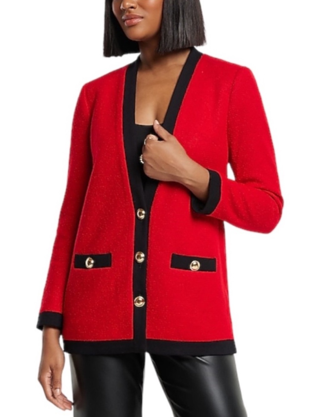 Express Red Tipped Tweed Novelty Button Blazer